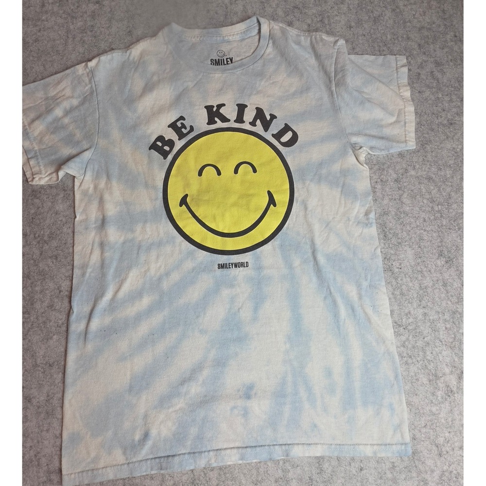 Smiley World Be Kind Tie Dye Graphic T-Shirt Blue White Small JT24108